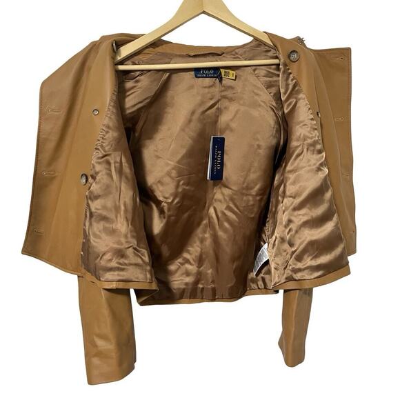 Ralph Lauren Womens Cropped Lambskin Trench‎ Coat Size M Tan Luxe MSRP $998 FLAW - Picture 8 of 16